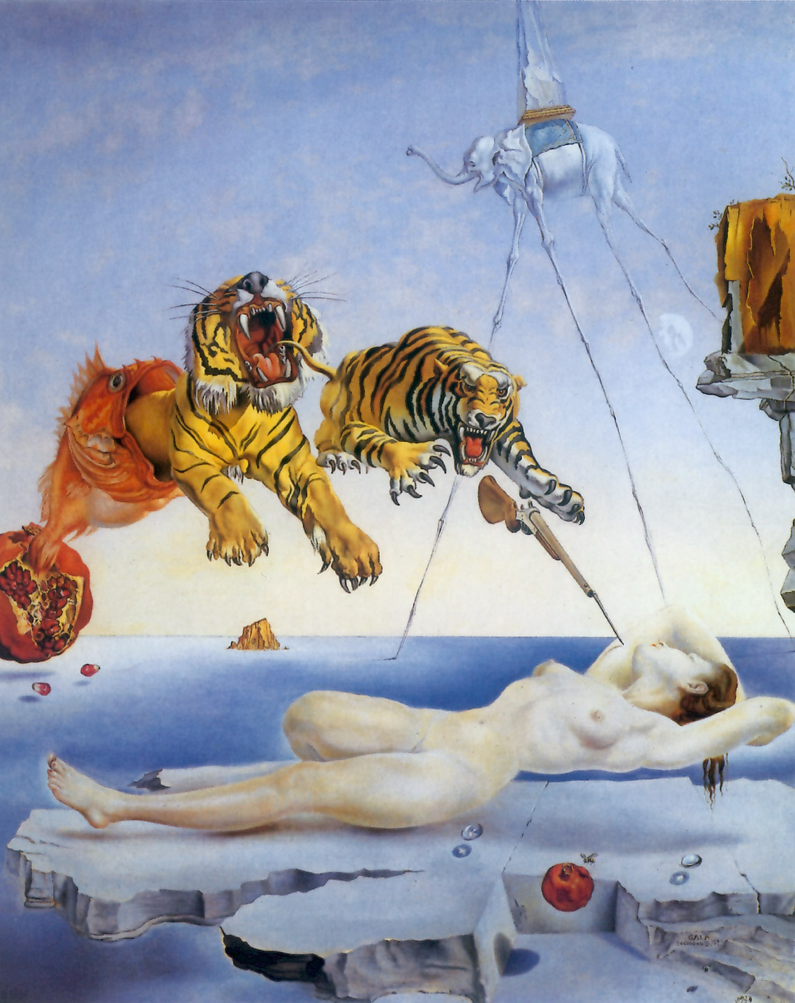 Original painting — surreal Mediterranean scene under intense blue sky